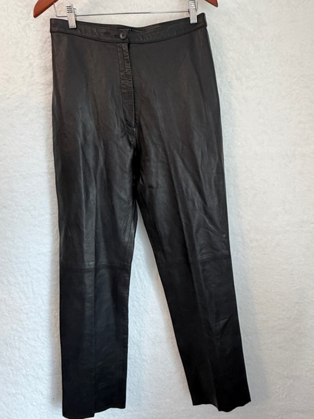 Peruvian Connection Black Soft Lambskin Leather High Rise Straight Leg Size 30